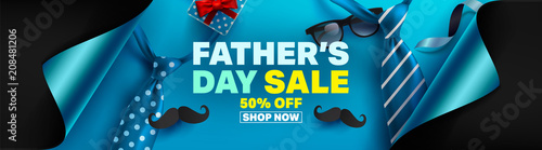 Father's Day Sale Promotion Poster or banner with open gift wrap paper concept.Promotion and shopping template for Father's Day.Vector illustration EPS10