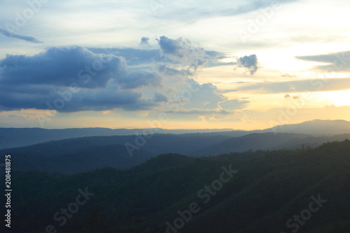 Morning sunrise, The mountains have a clouds and fog in the morning.At Thailand