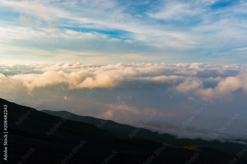Beautiful landscape with cloudy sky view from top of Mt. fuji.