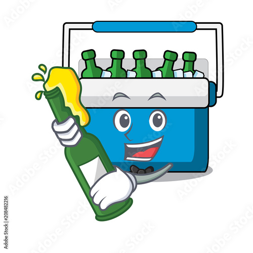 With beer freezer bag mascot cartoon