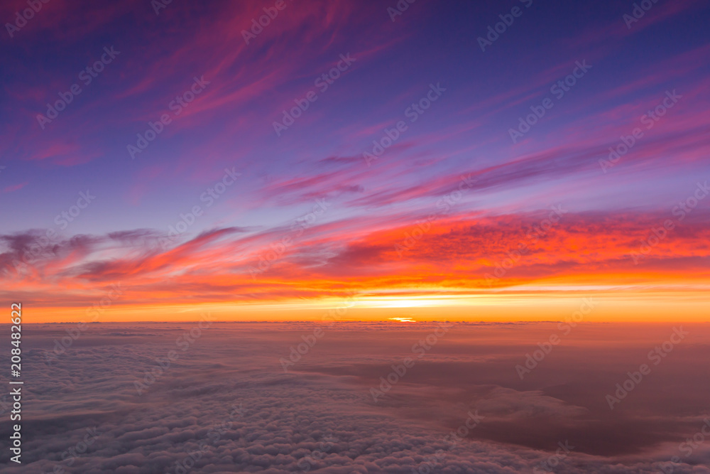 Beautiful sunrise seen from the top of the Mount Fuji, Japan.