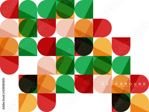 Round square geometric shapes on white, tile mosaic abstract background photo