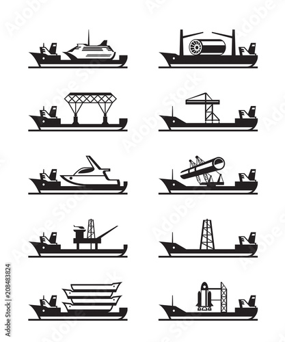 Different heavy lift ships - vector illustration