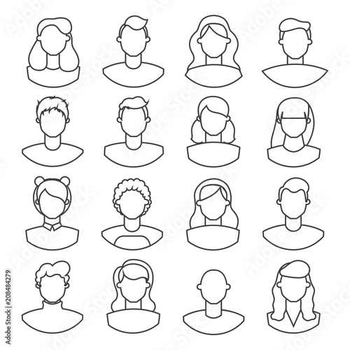 set of linear flat icons. user. face. vector illustration