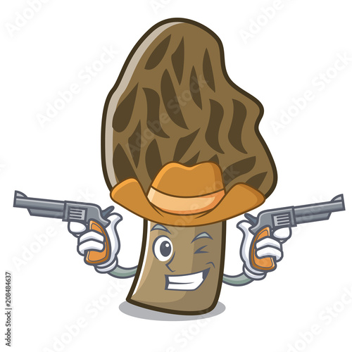 Cowboy morel mushroom character cartoon