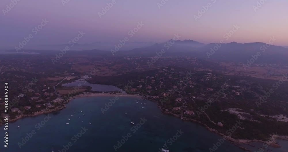 Aerial, beautiful bay in Sardinia island on sunset, 4K Aerial, beautiful bay in Sardinia island on sunset, 4K