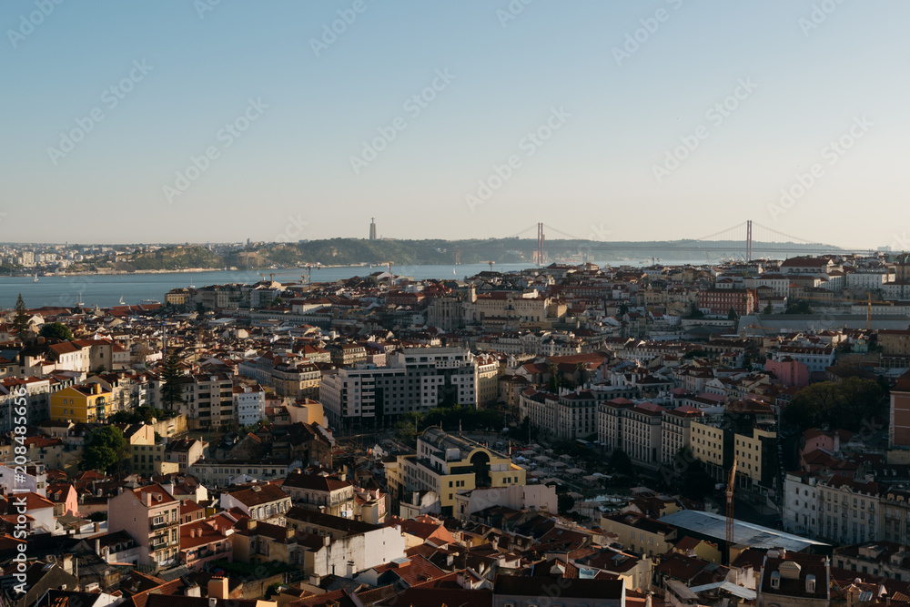 Elevated view of Lisbon skyline.