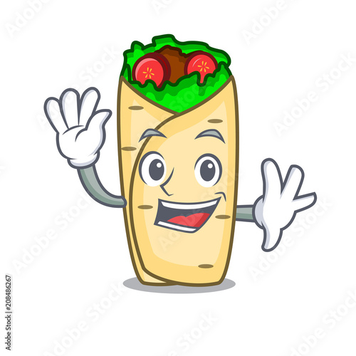 Waving burrito character cartoon style