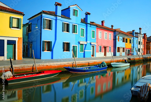 Burano and reflection in the water with Effect with long exposure