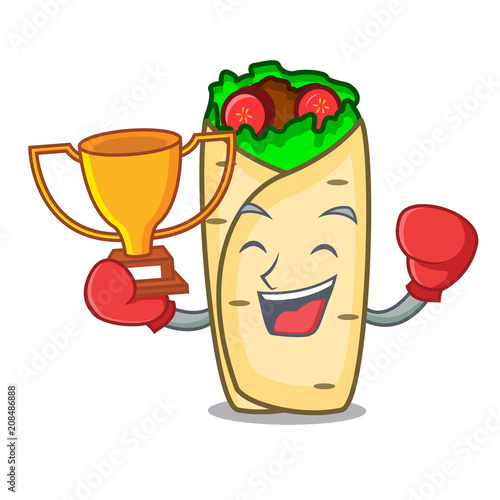 Boxing winner burrito mascot cartoon style