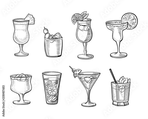 Set of alcoholic cocktails
