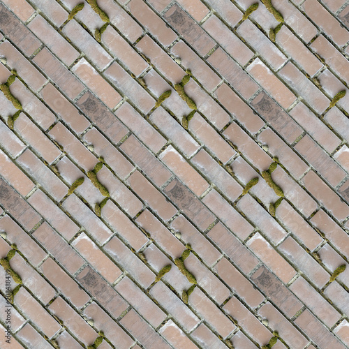 Seamless photo texture of brick setting with green moss photo