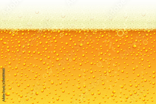 Light beer with foam background. Vector illustration in realistic style for pub and bar menu design, banners and flyers.