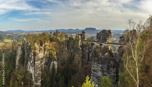 Bastei Bridge is a landmark of Saxon Switzerland in Germany 