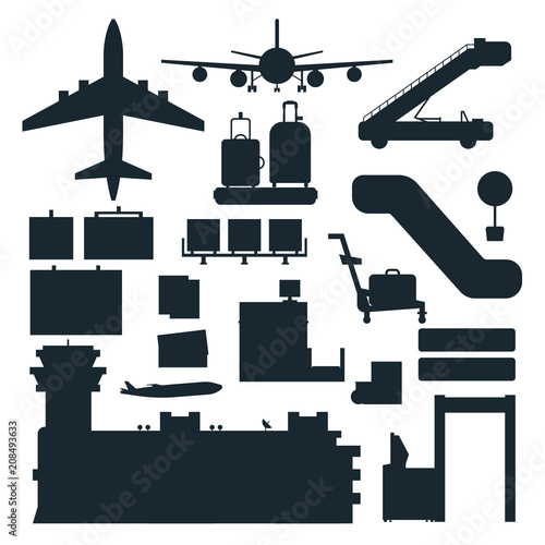 Aviation icons vector silhouette airline graphic airplane airport transportation fly travel symbol illustration © Vectorvstocker