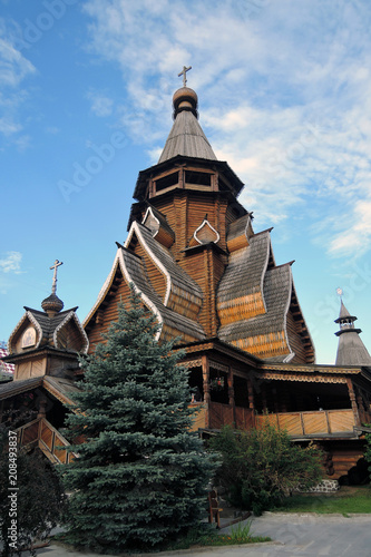 Wooden architecture. Kremlin in Izmailovo, Moscow. Color photo.