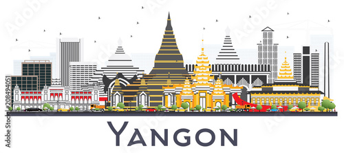 Photos Yangon Myanmar City Skyline with Gray Buildings Isolated on White