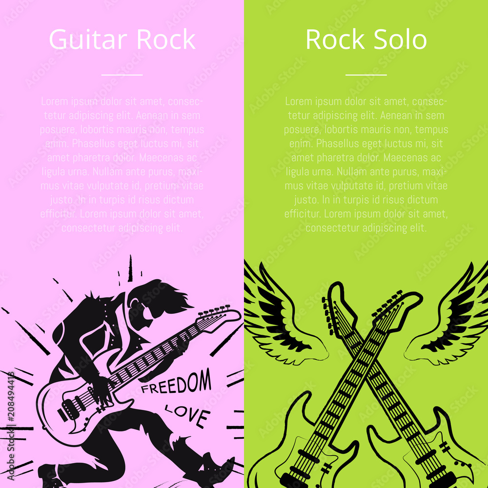 Fototapeta premium Guitar Rock and Solo Posters with Text Vector