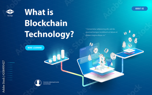 Concept of big data processing, energy station of future, data center, Cryptocurrency and blockchain isometric composition Smart object and smart technology design. for working on blockchain start up.