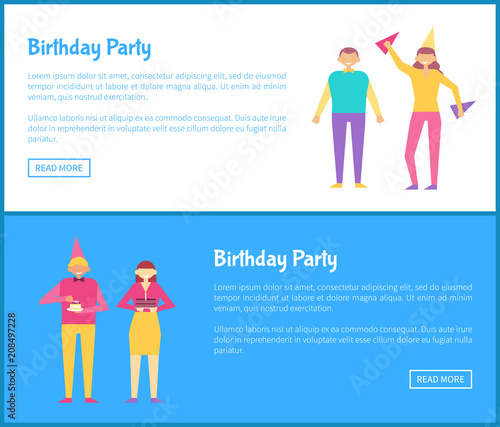 Birthday Party Web Posters Set with Men and Women