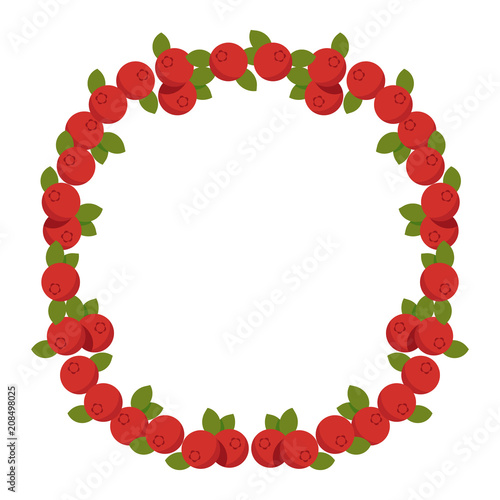 Red berry frame. Berries and leaves frame. Vector illustration.