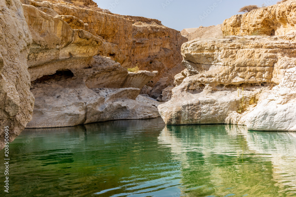 A stream of water in the rocky desert of Oman flowing in a canyon to the oasis of Wadi Bani Khalid - 6 A stream of water in the rocky desert of Oman flowing in a canyon to the oasis of Wadi Bani Khalid - 6