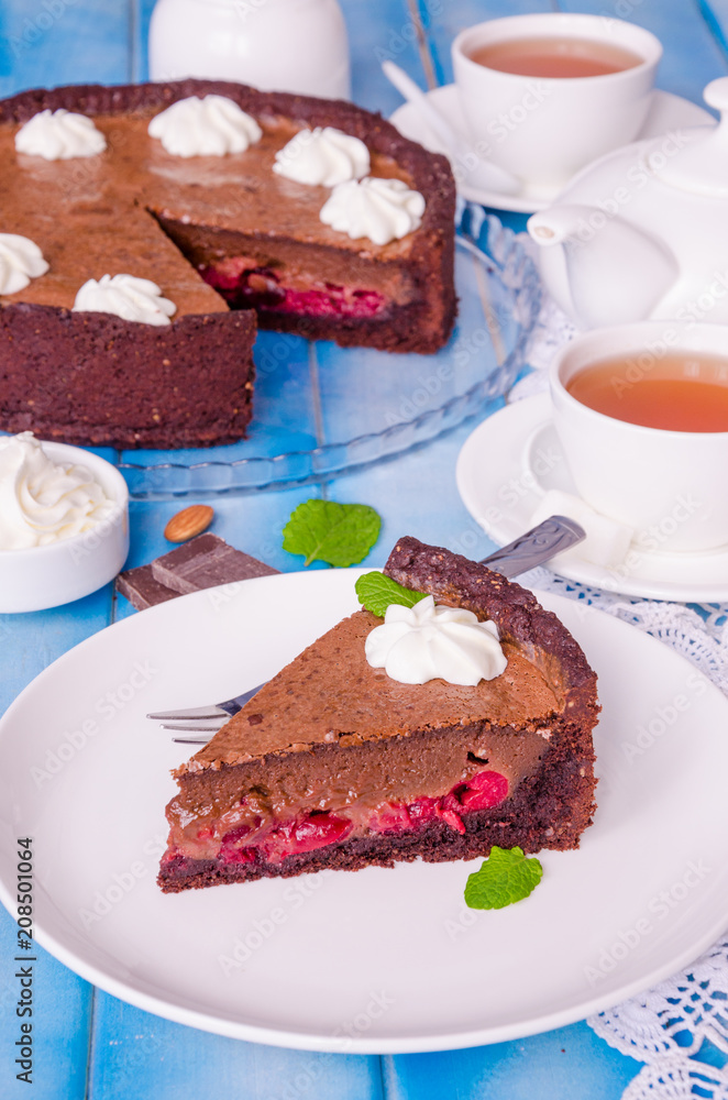 Tart with chocolate cream and cherry Tart with chocolate cream and cherry