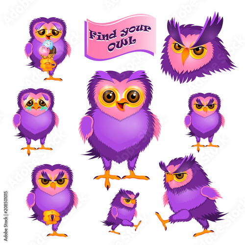 Wallpaper Mural Set of 8 isolated characters of owl. Torontodigital.ca