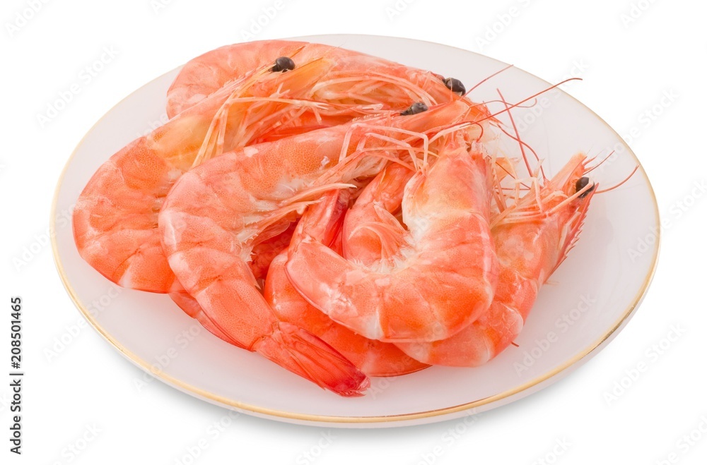 Cooked Prawns or Tiger Shrimps in White Plate