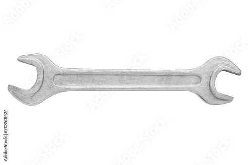 silver adjustable wrench isolated on white background.