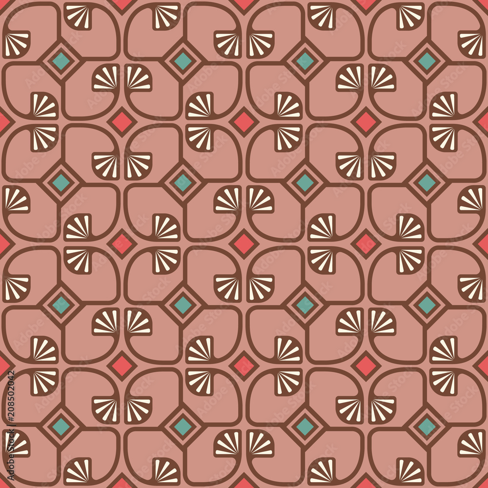 Vector vintage seamless pattern in art deco style. Retro seamless floral pattern with abstract geometric plants.