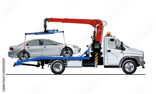 Vector tow truck template isolated on white