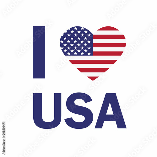 I love USA sticker slogan. USA flag in the form of a heart