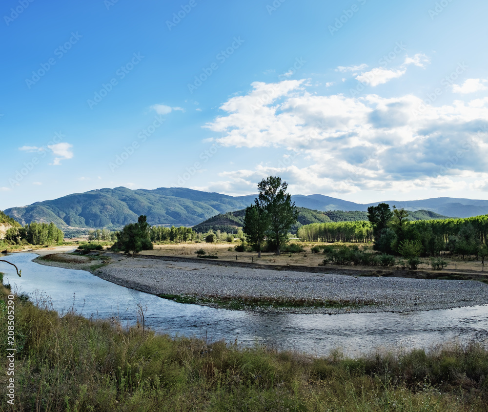 Picturesque landscape with the Struma River, Bulgaria.