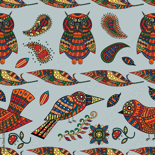 seamless pattern_7_illustration of animal and plant ornament of bird and plant