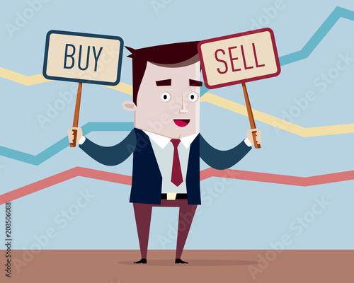 Stock exchange market trader deciding to buy or sell
