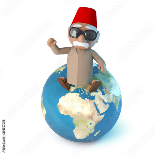 Vector 3d Moroccan sits on a globe of the Earth