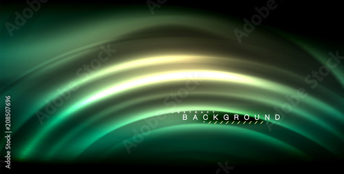 Neon glowing wave, magic energy and light motion background