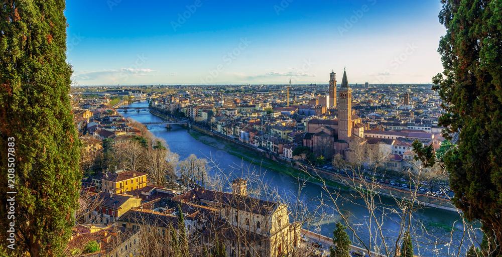 Verona skyline over Adige River, Italy