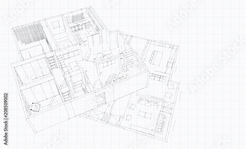 3d render modern sketch apartment
