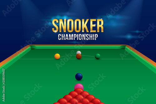 Vector of snooker championship with balls and green snooker table background.