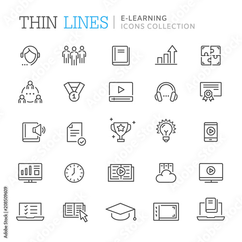 Collection of e-learning thin line icons