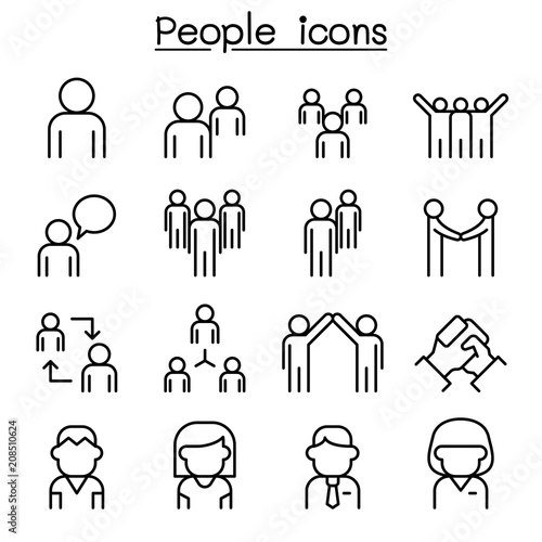 people icon set in thin line style