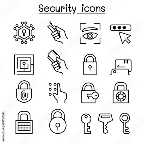 Security icon set in thin line style