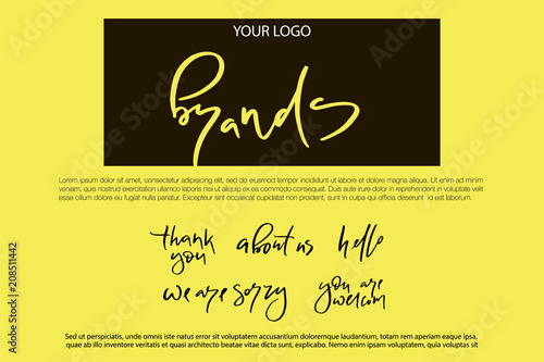 Vector illustration of lettering poster, logotype, text for clothes shop, catalog, collection, ad, special offer, accessories web site. Banner typographic,thank you,brands,hello,we are sorry,about us