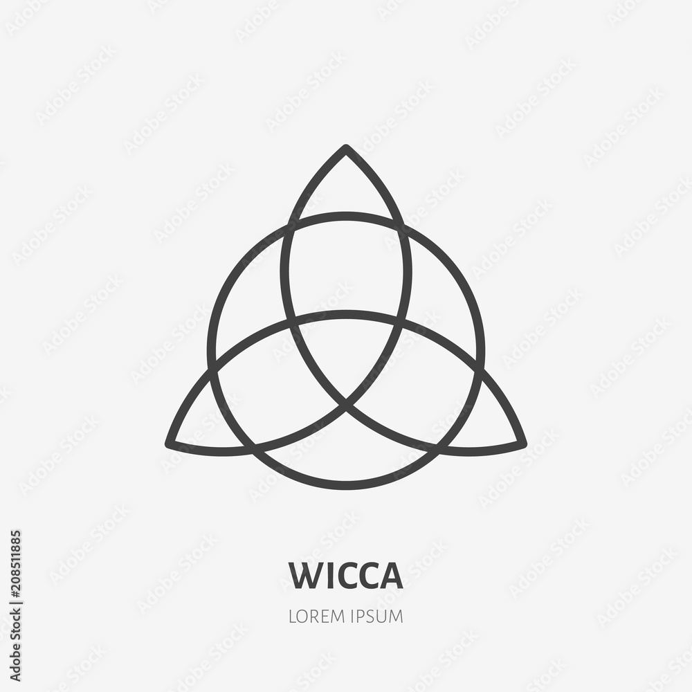 Wiccan trefoil flat line icon. Wicca magic sign. Thin linear logo for neopaganism religion. Wiccan trefoil flat line icon. Wicca magic sign. Thin linear logo for neopaganism religion.