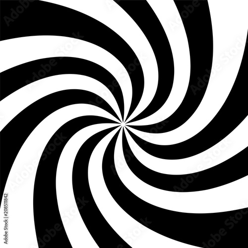 A black and white spiral optical illusion background. Stock vector illustration, monochrome