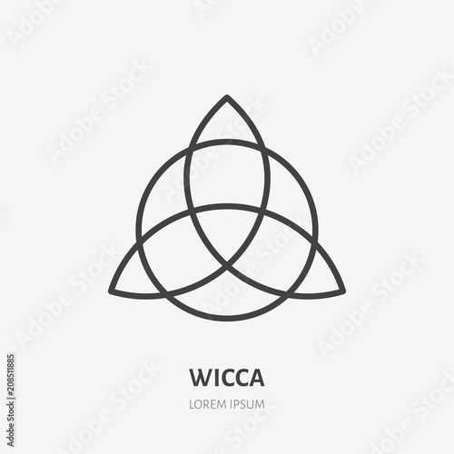 Wiccan trefoil flat line icon. Wicca magic sign. Thin linear logo for neopaganism religion.