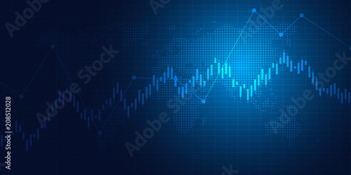Business candle stick graph chart of stock market investment trading on blue background design. Trend of graph. Vector illustration