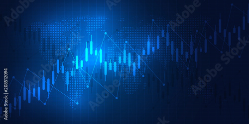 Business candle stick graph chart of stock market investment trading on blue background design. Trend of graph. Vector illustration